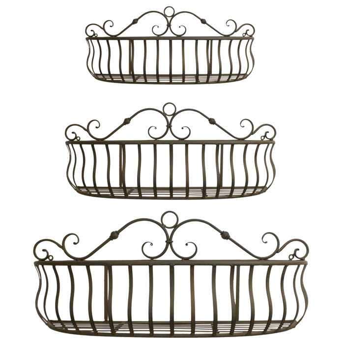 Gracie Oaks 3 Piece Scrolled Metal Wall Hanging Basket Wall Décor Set